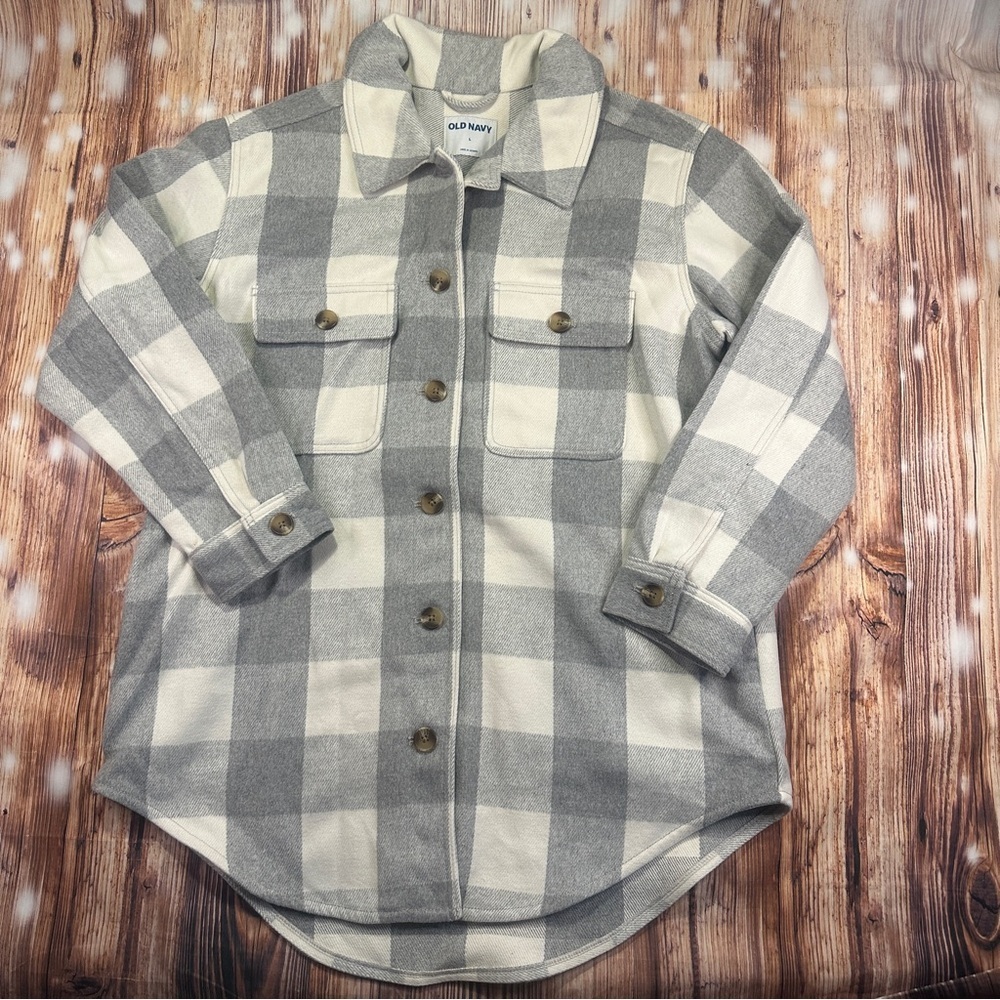 NWT Old Navy Gray and White Buffalo Check Shacket Size Large